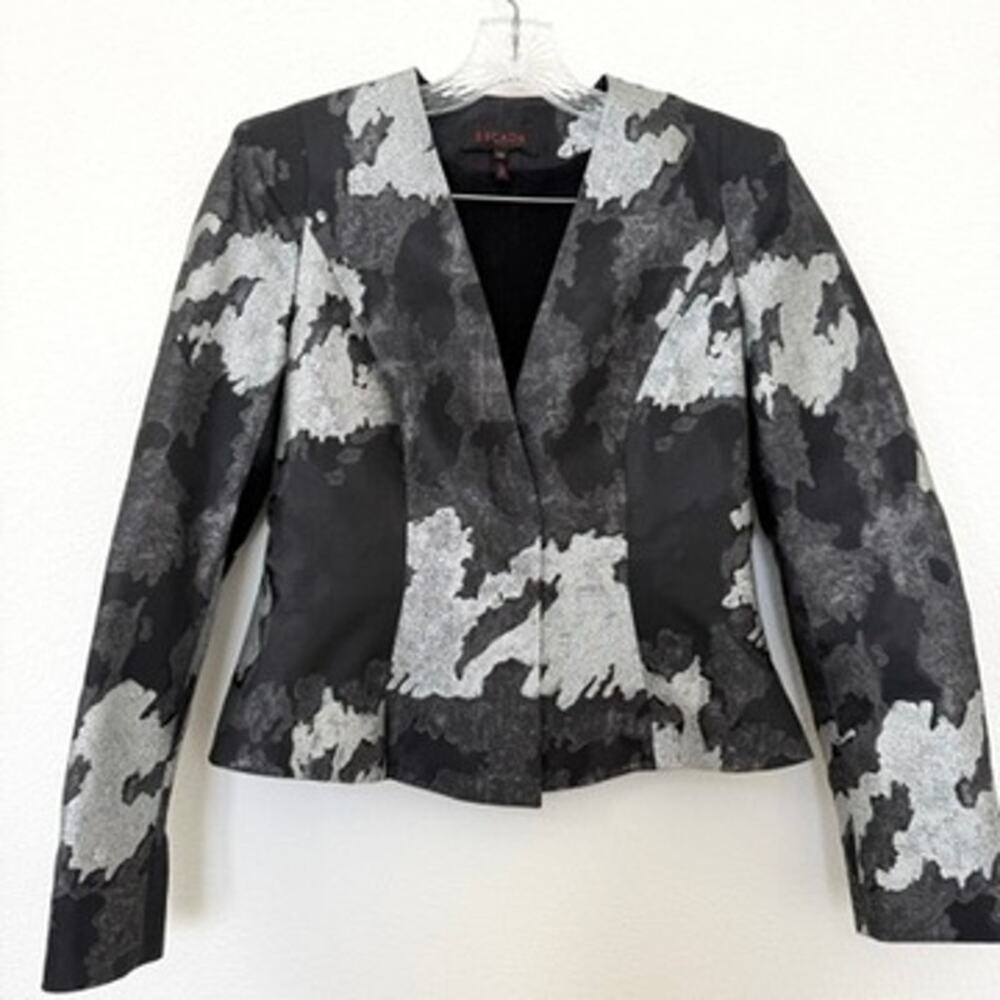 ESCADA Black Silver Metallic Jacquard Skirt Suit Belted Evening Designer EU36 - Picture 11 of 13